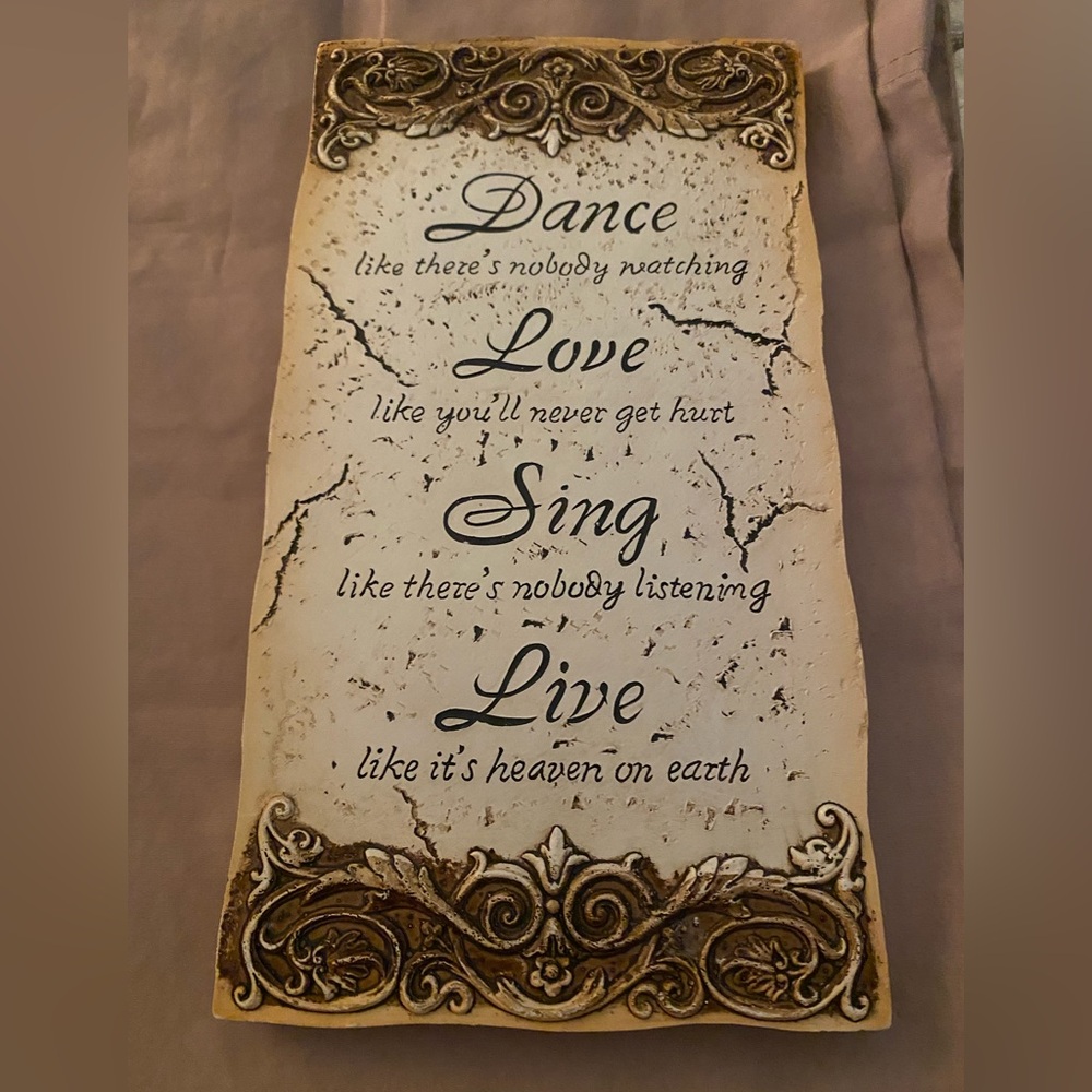 Wall Plaque By New View Resin Dance Love Sing Live 10” H X 5.5” W Neutral brown
